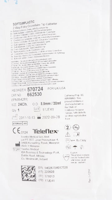 Teleflex 662530 Soft Simplastic 2 Way Foley Couvelaire Tip Cath. 24Ch x 80mm(x)